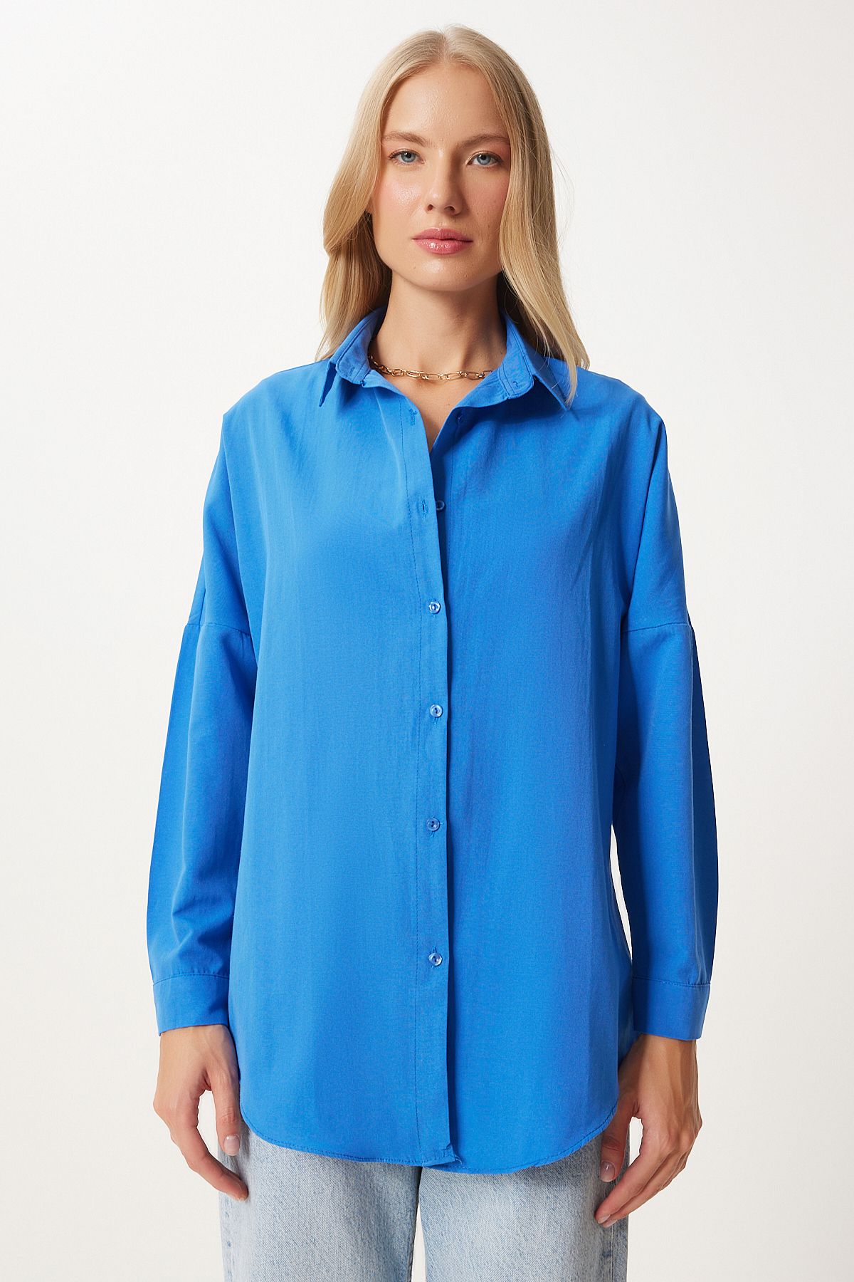 Woman Live Blue Oversize Long Basic Shirt DD00842