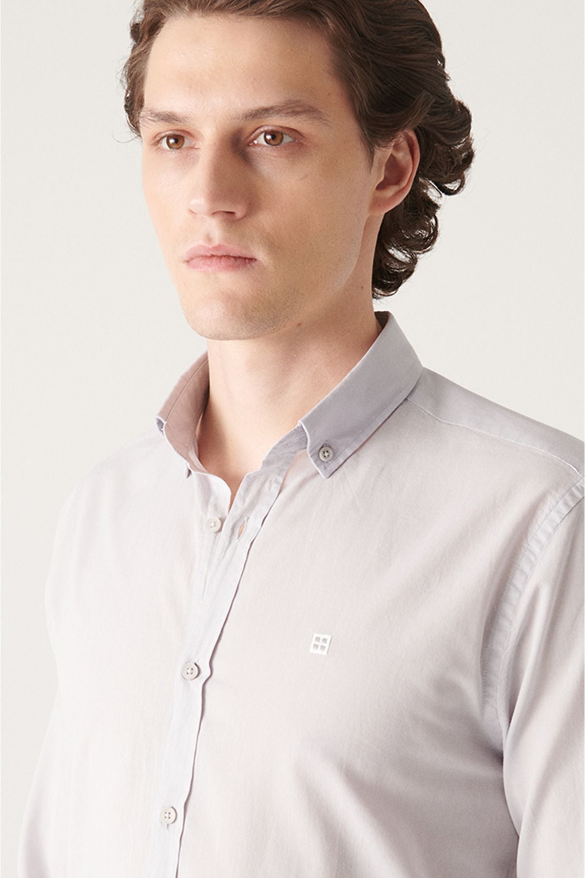 Male Light Gray 100 %Cotton Futter Soft Key buttoned Neck Shirt E002206