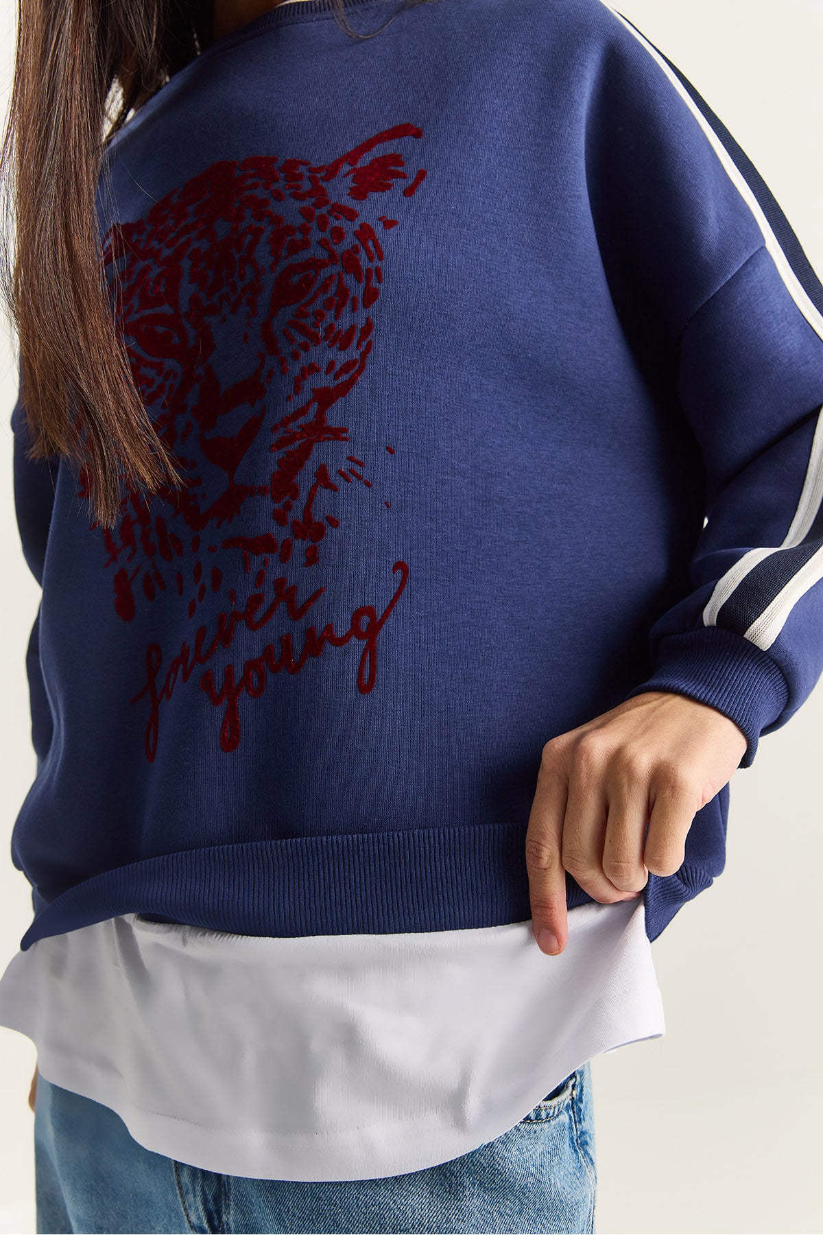 Women's Tiger Printed T-Shirt Detailed Raised Sweatshirt 6975 60283871