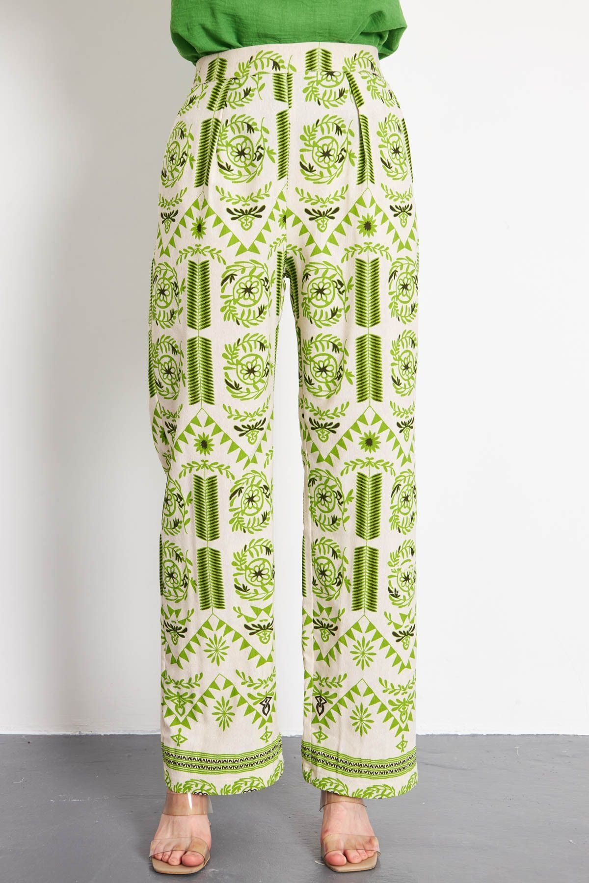 Palazzo Pants with Patterned Patterned Patterned Patterned Patterned Female Female Green Patterns ARM-24Y001069