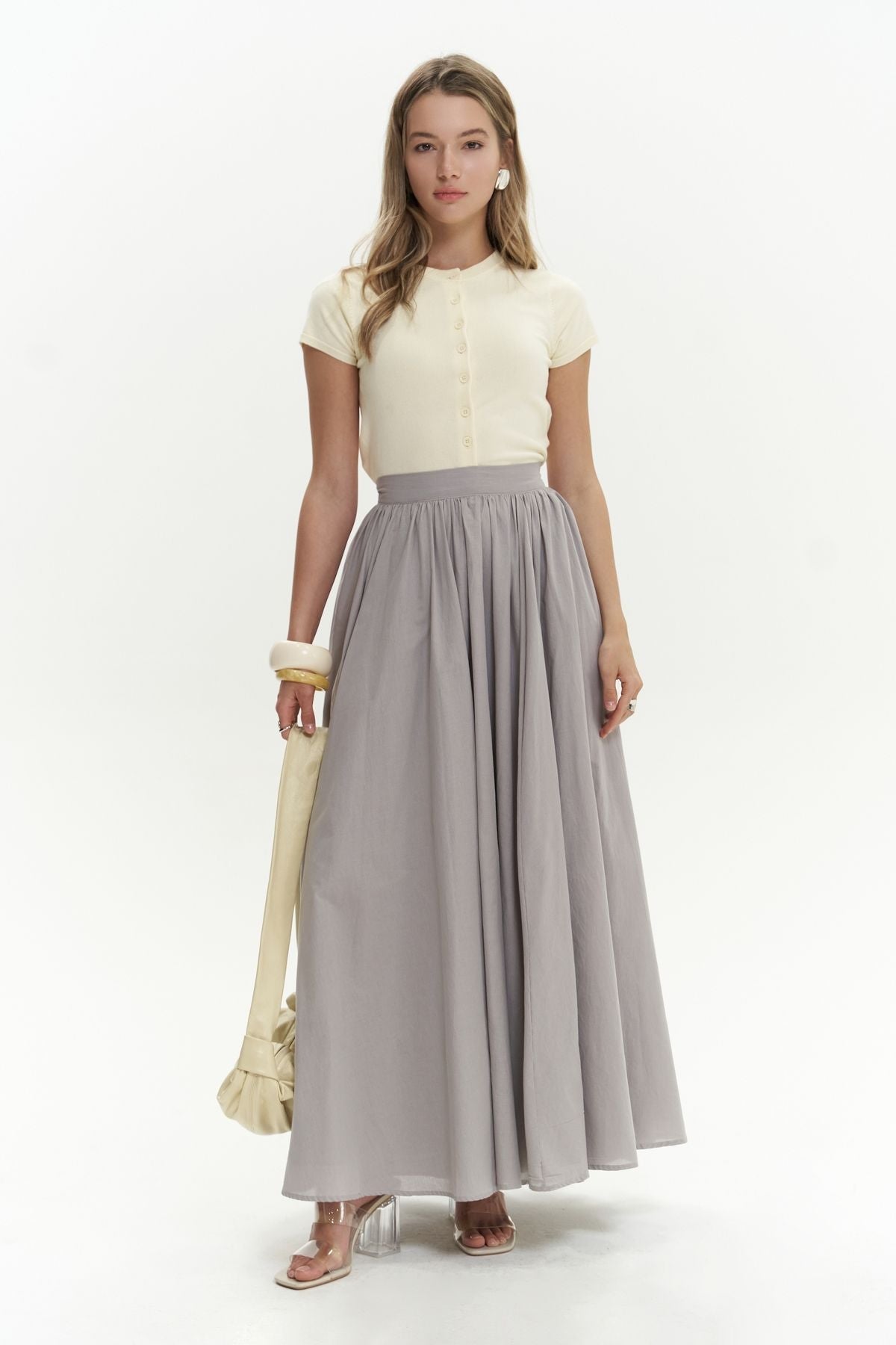 Faylinn Pleeled Long Gray Skirt
