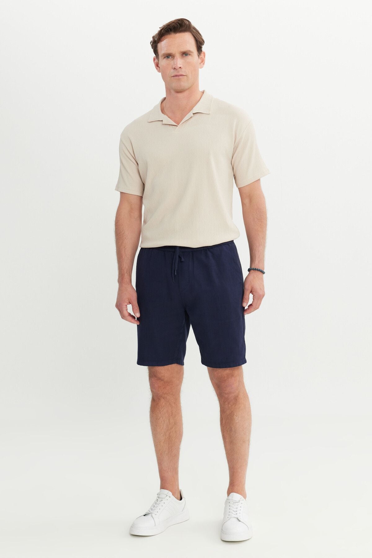 Men's Navy Blue 100 %Cotton Comfort Fit Waist Tied Flami Side Pocket Shorts