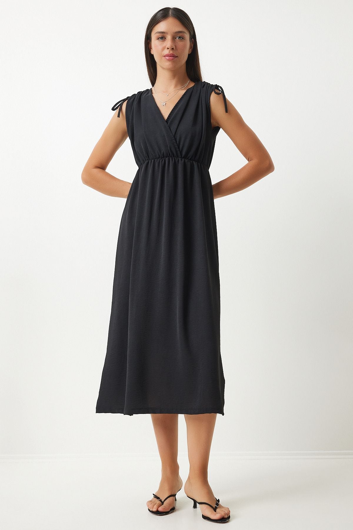 WOMEN BLACK ANVALOP YOKA SHIRT Knitted dress an00201