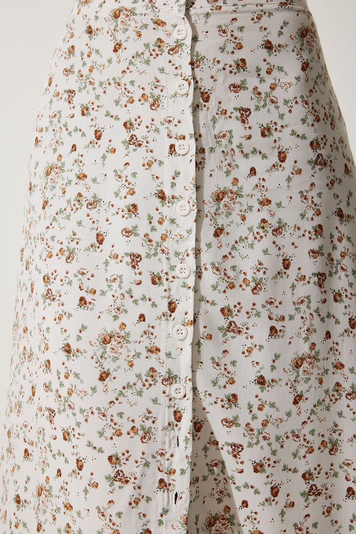 Female ecru patterned slit viscose skirt UB00246