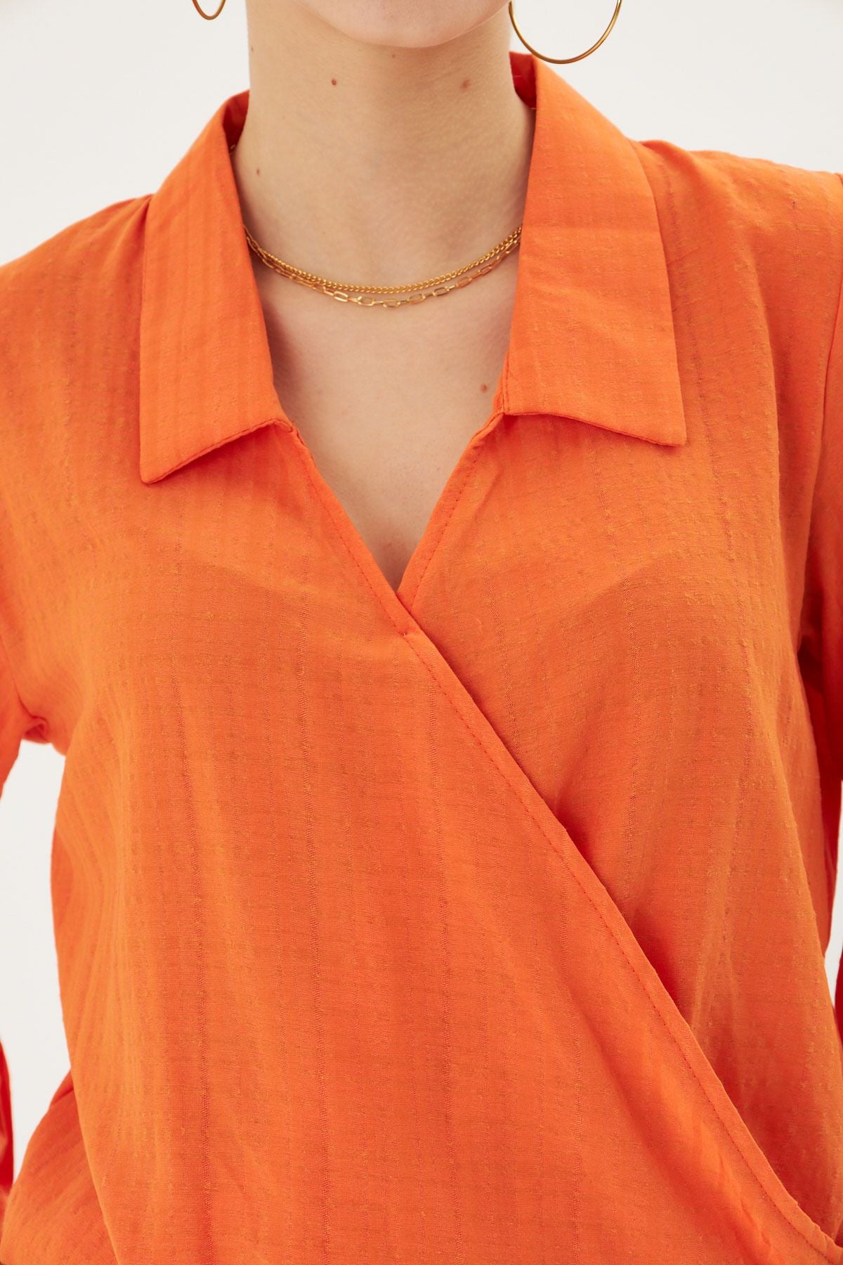 Women's Orange Band and Waist Rubble Cruve Blouse ARM-25K001041