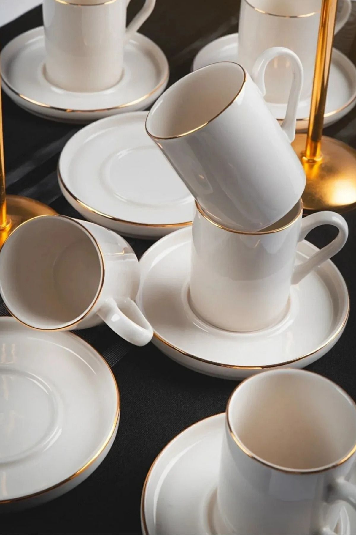 Dream Gold Gilded 12 Piece 6 Person Porcelain Coffee Cup Cup Set Broken White