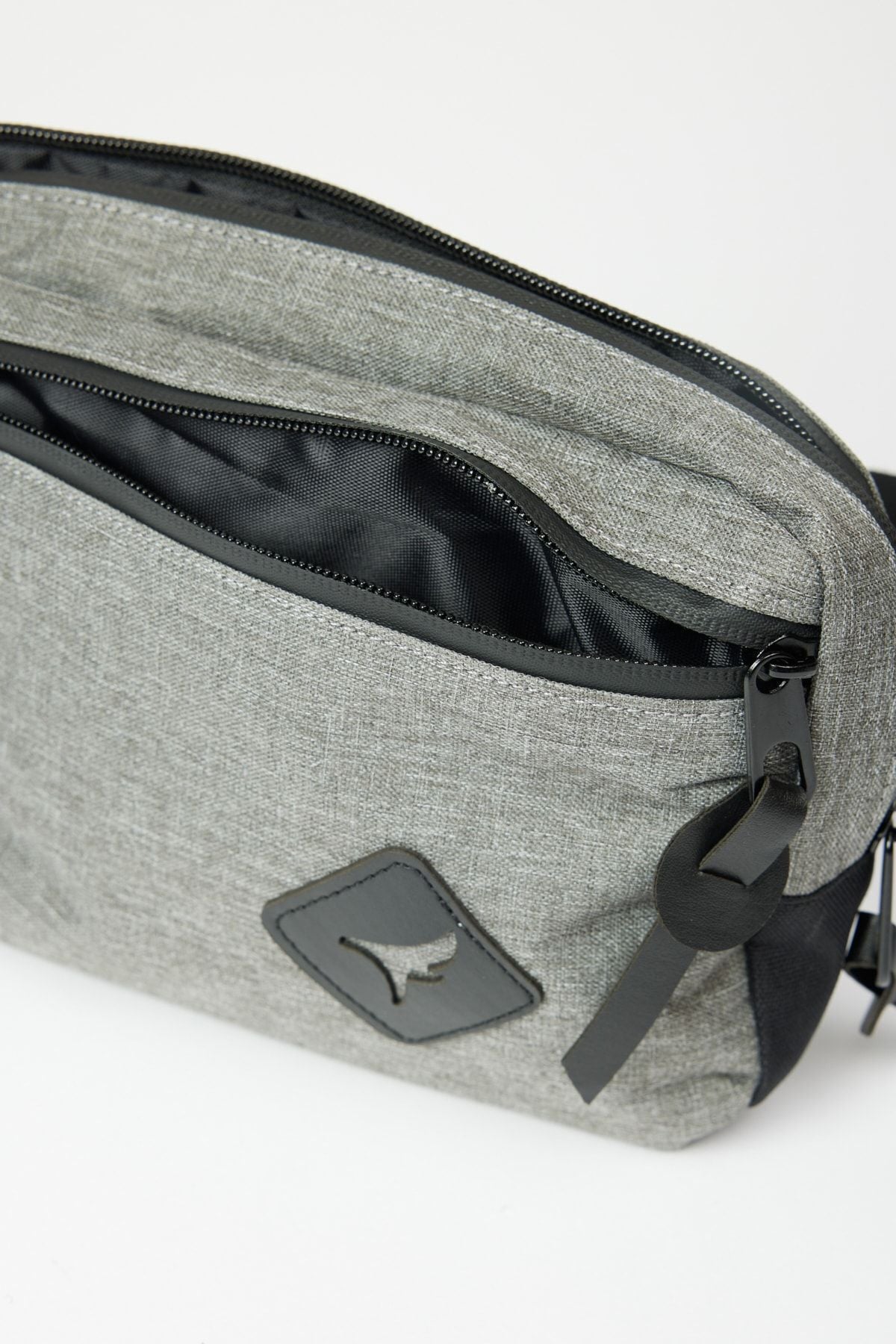 Men's Gray-Black Double Parts Zipper Low Bag