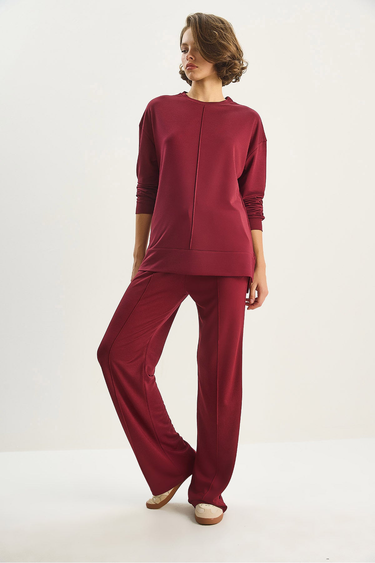 Women's Crew Neck Long Sleeve Top Ribbed Waist Loose Pants Modal Suit 9401 60283624