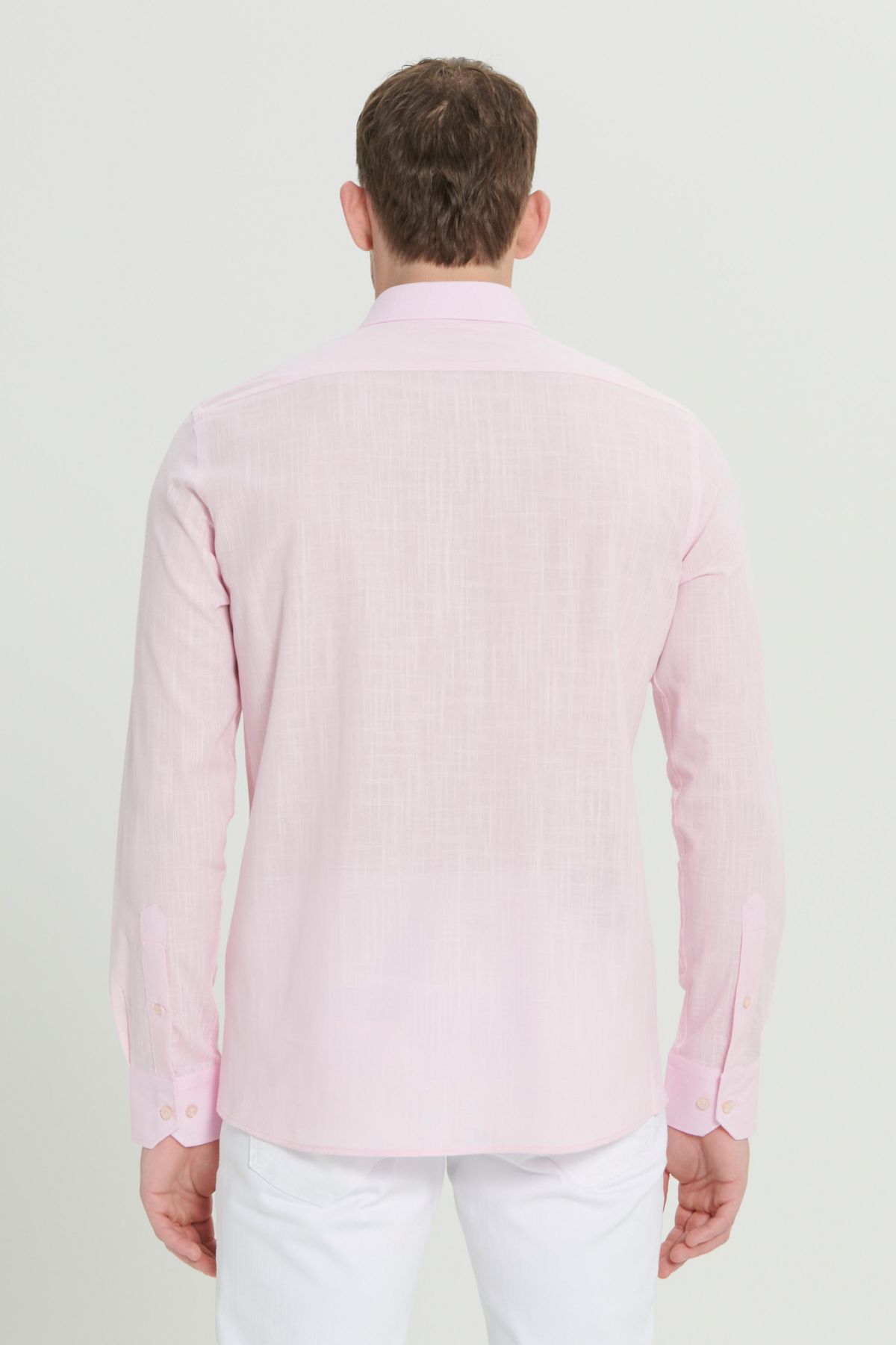 Men's pink 100 %cotton breathing fabric Oxford slim fit button with collar pennant shirt