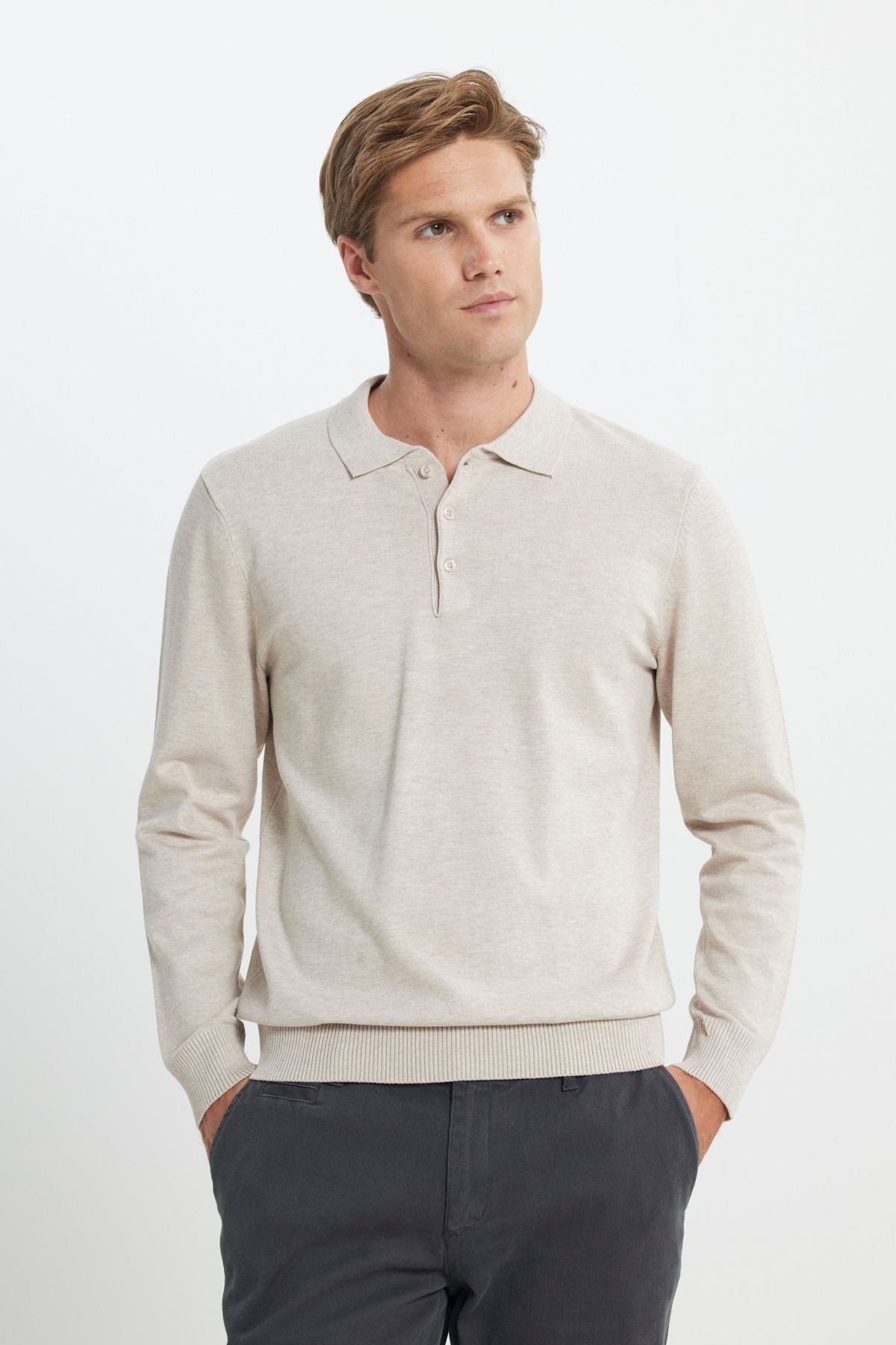 Men's Beige Melanj Standard Fit Normal Cut Polico Sweater