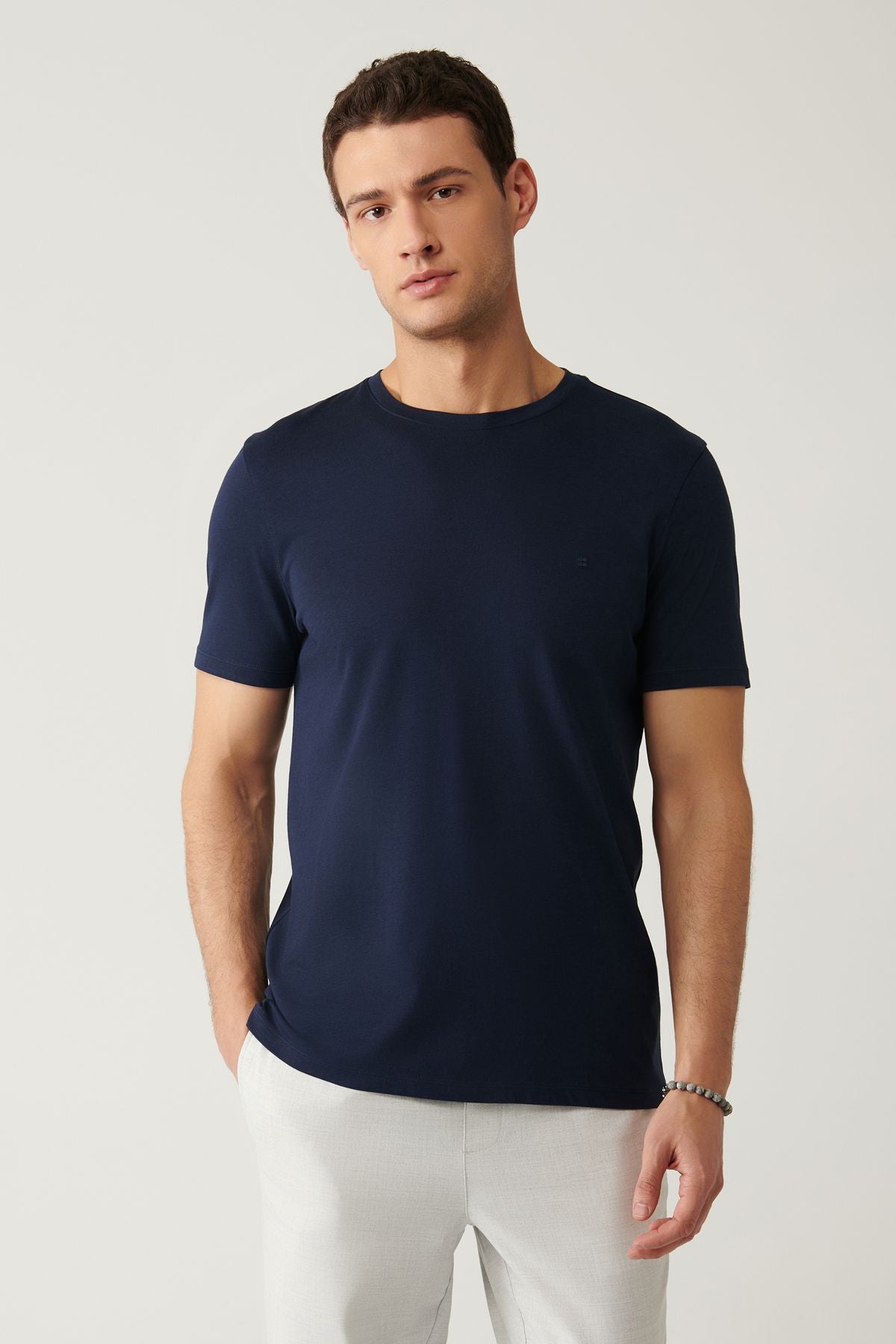 Men's Navy Blue Ultrasoft Bicycle Collar Flat Modal T-Shirt B001171