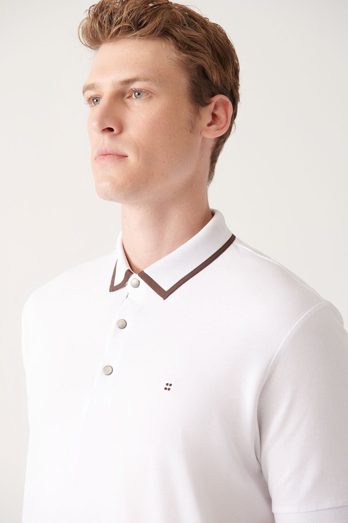 Men's White 100 %Cotton Stick Polo Yaka T-shirt A31y1175