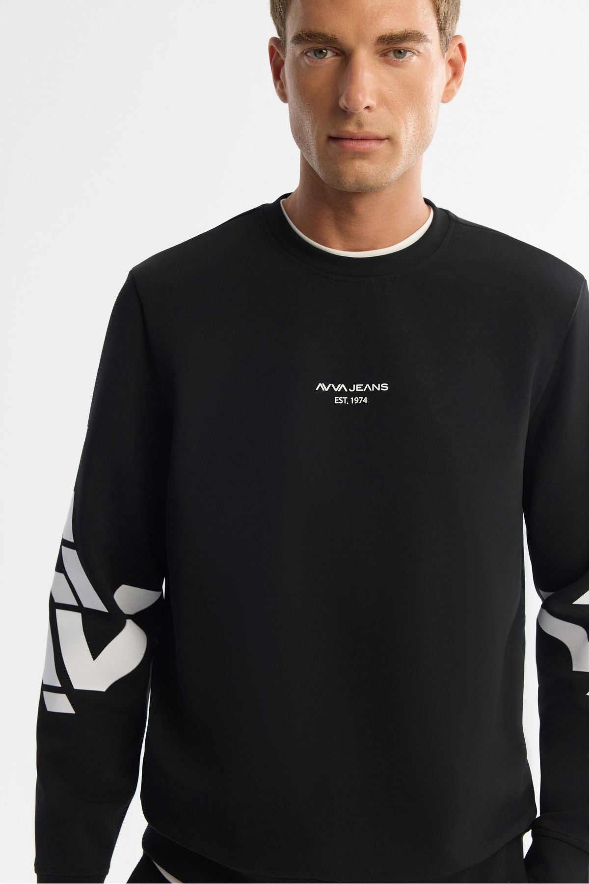 Men's black bike collar cotton printed elastan sweatshirt a42y1256