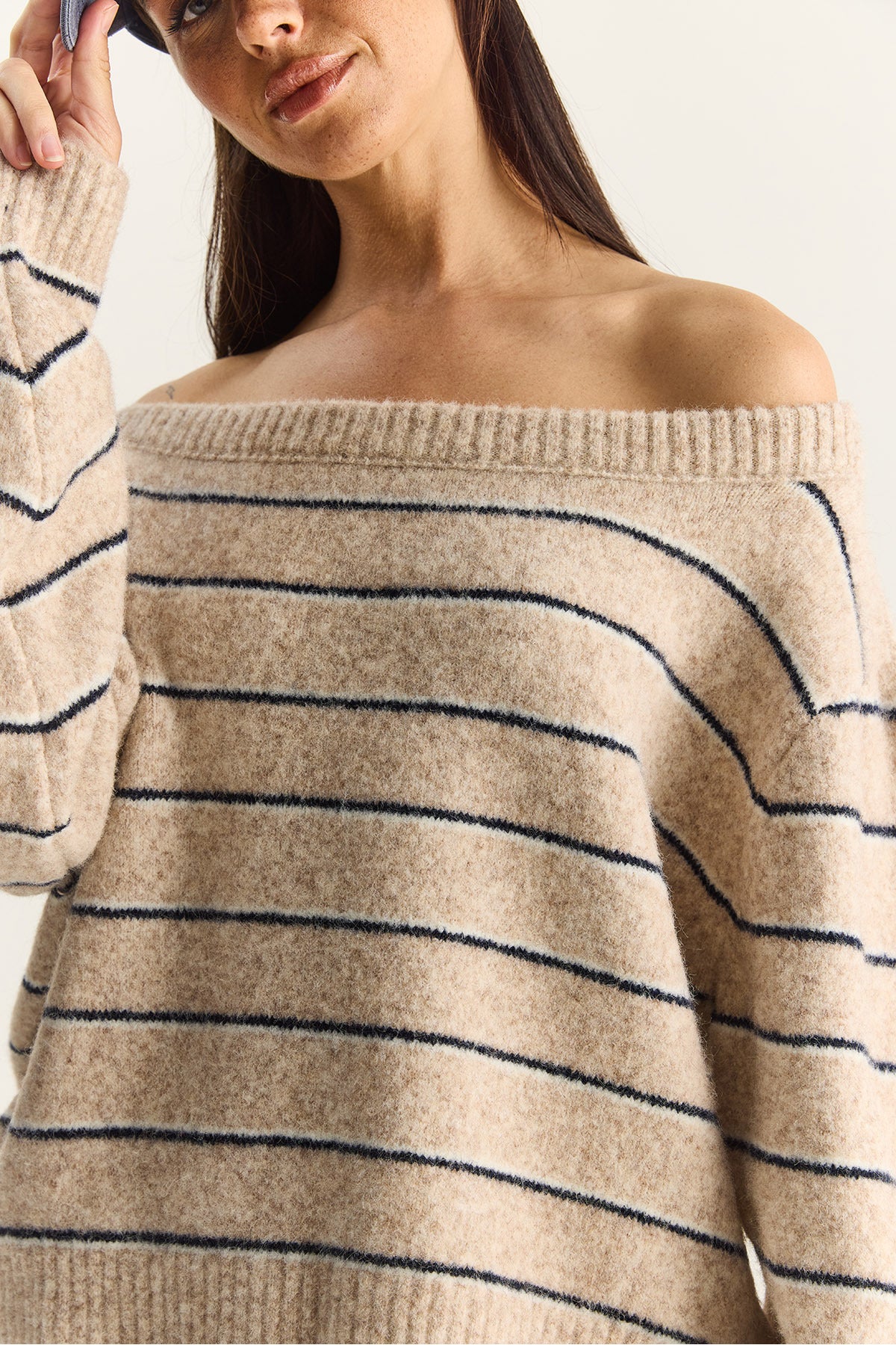 Women's Bardot Collar Striped Oversize Knitwear Sweater 2570 60283876