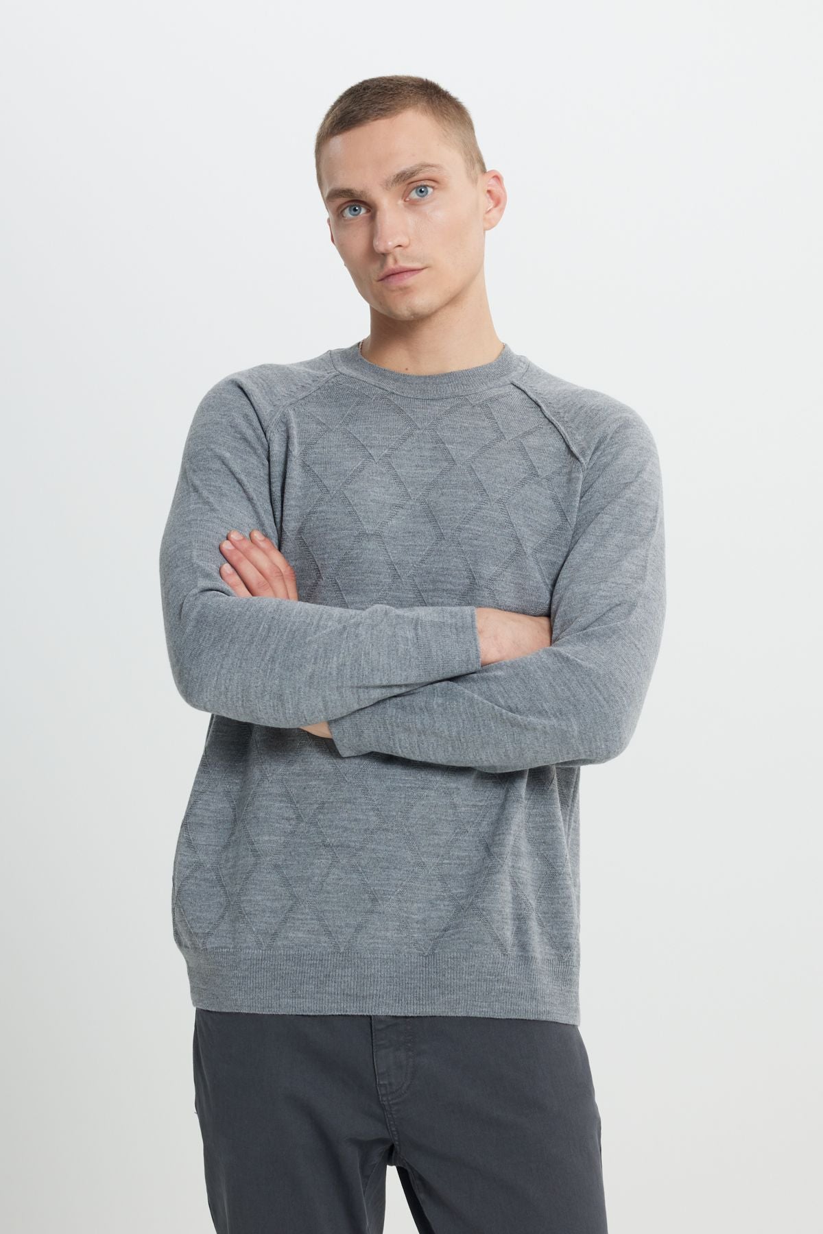 Men's Gray Standard Fit Normal Cut Bike Cyclos Jacquard Knitwear Sweater