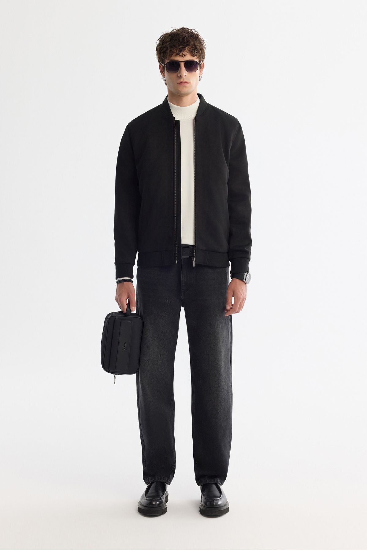 Men's black zipper suede -looking Bomber Ince Mont B006045