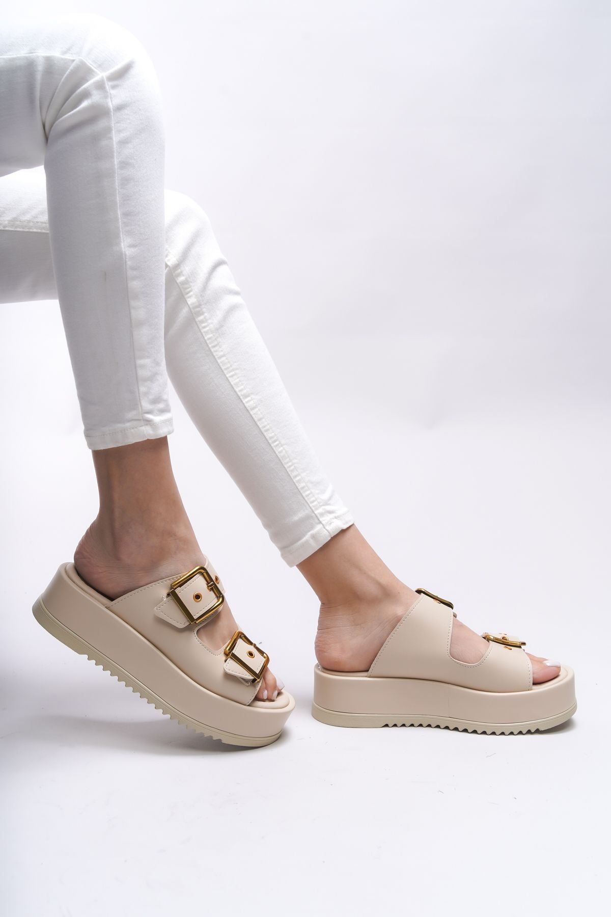 Winledha Woman Double Buckle Slipper 001278 beige skin