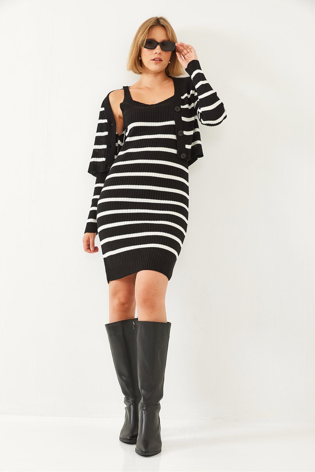 Women's striped strap dress and jacket binary team 60351069