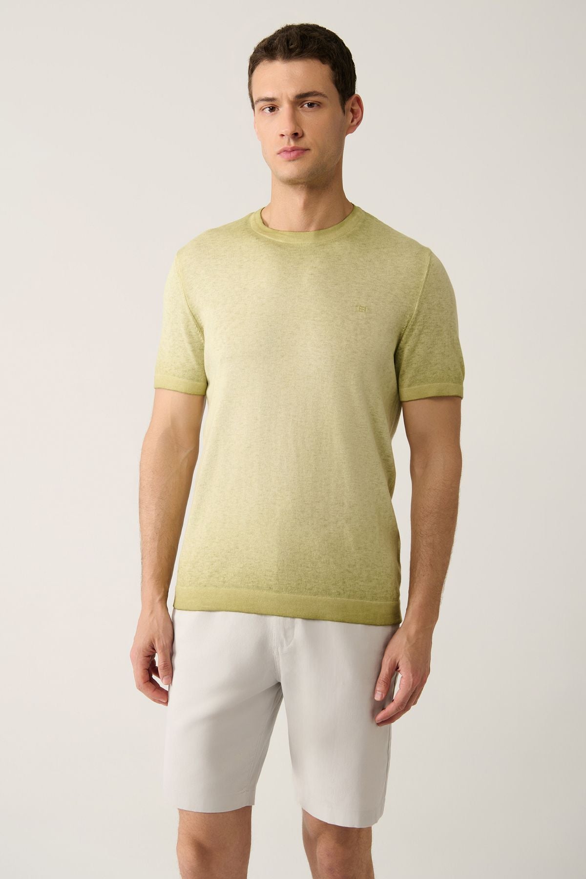 Men's Open Khaki Bicycle Collar Paint Effective knitwear T-shirt A41y5115