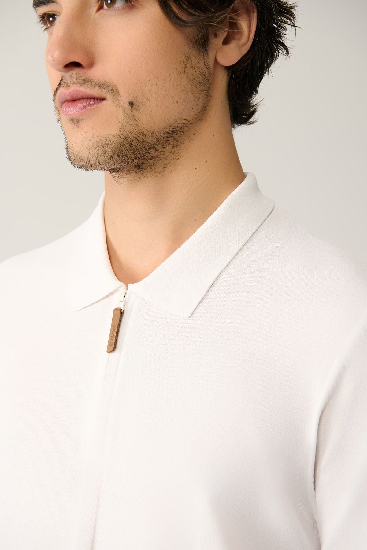 Men's White Zipper Rayon Polo Yaka Triko T-Shirt A41y5106