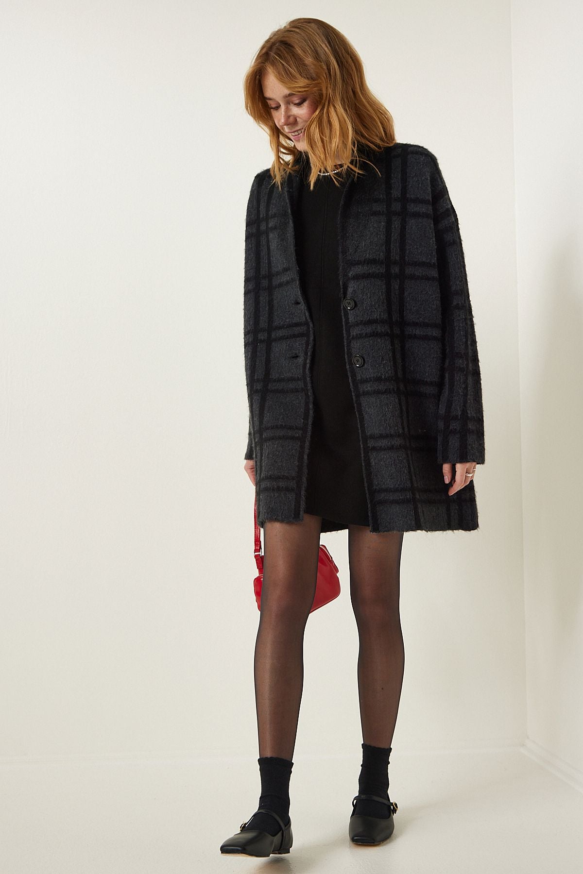 Dark gray square cardigan jacket pf00061