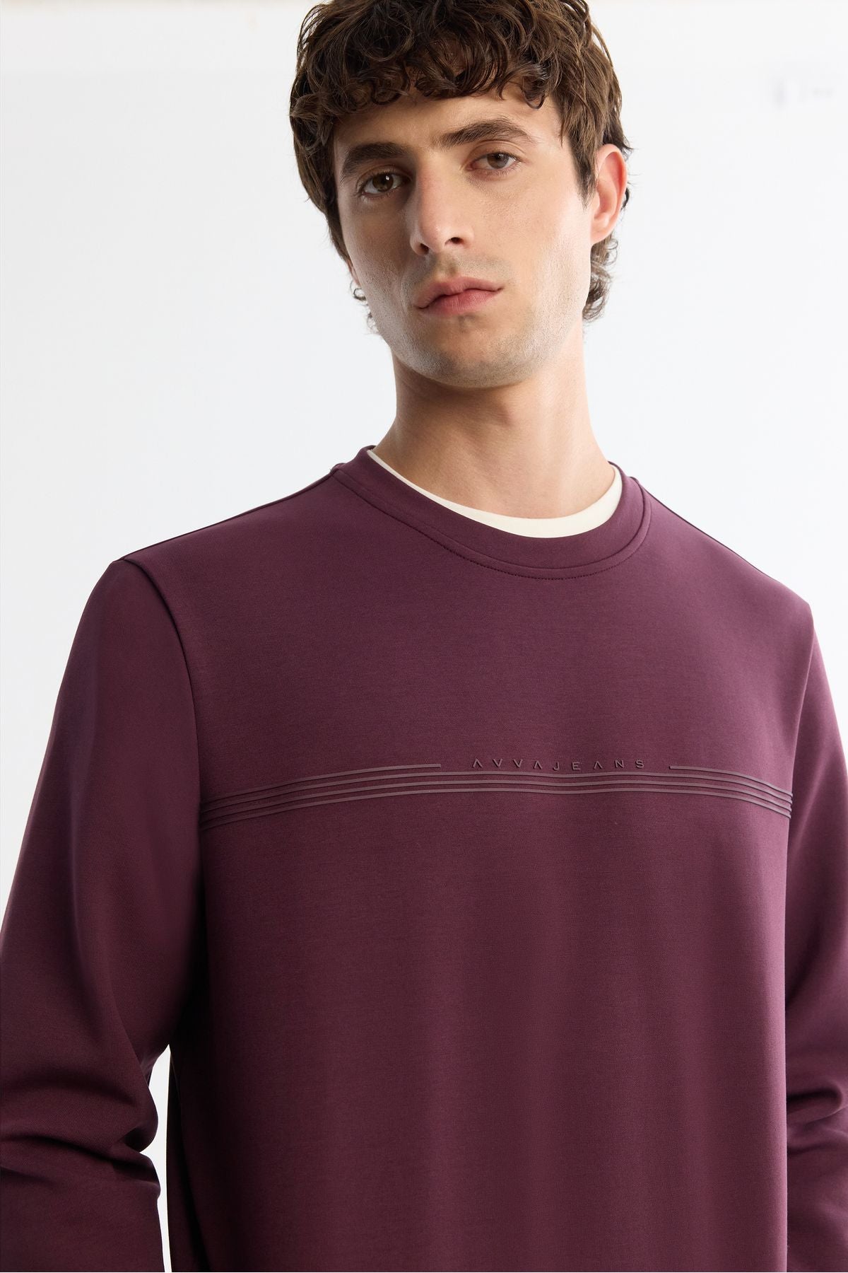 Men's Bordeaux Cycling Collar Cotton Printed Elastan Sweatshirt A42y1267