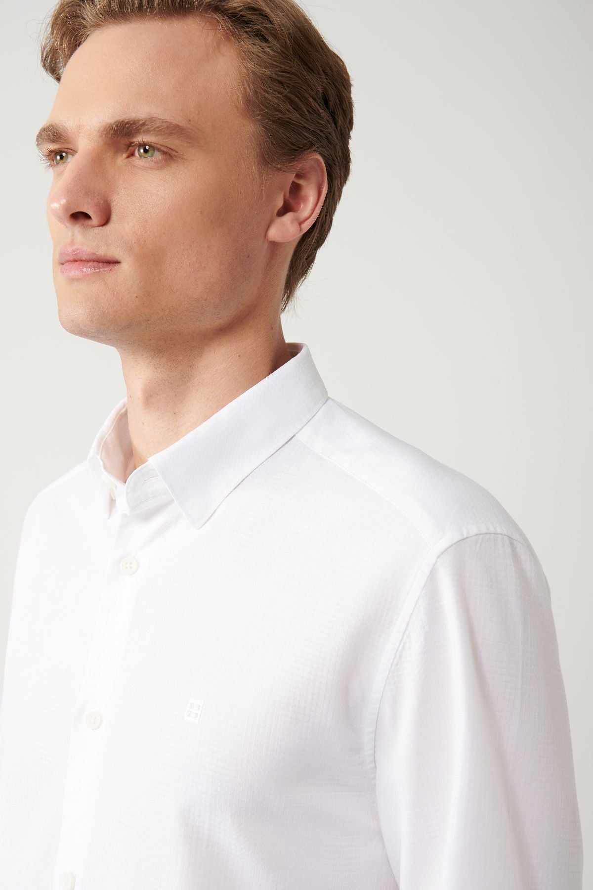 Men's White 100 %Cotton Jacquard Patterned Shirt A32Y2175