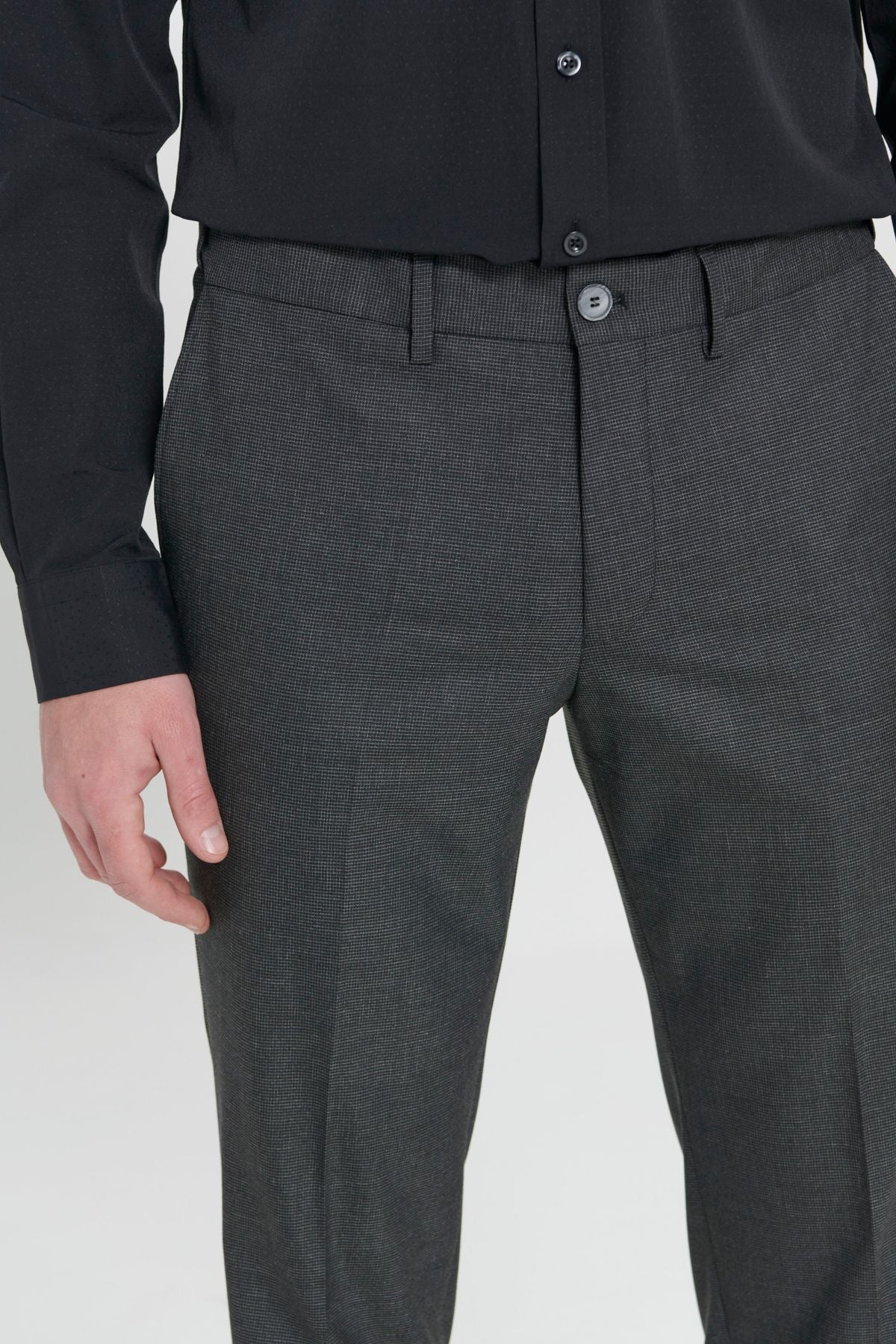 Men's black comfort fit comfortable cutting side pocket patterned waist waist rubber pants