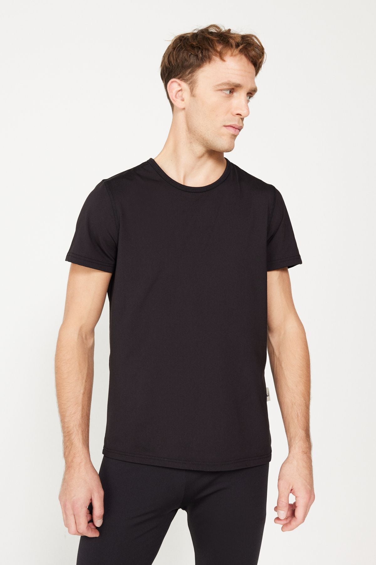 Men's heat, breathing thermal black standard standard fit normal cut flexible underwear T -shirt