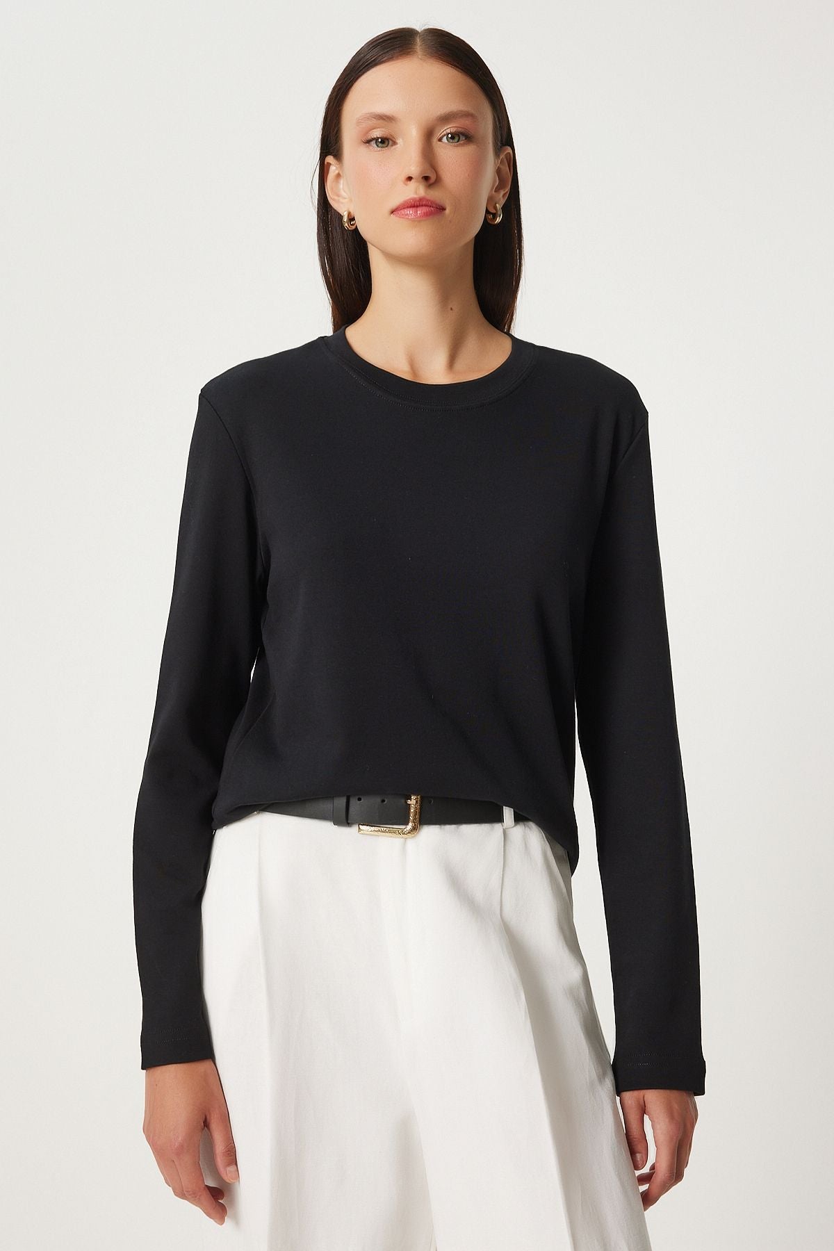 Woman Black Cotton Basic Knitting Blouse NJ00155
