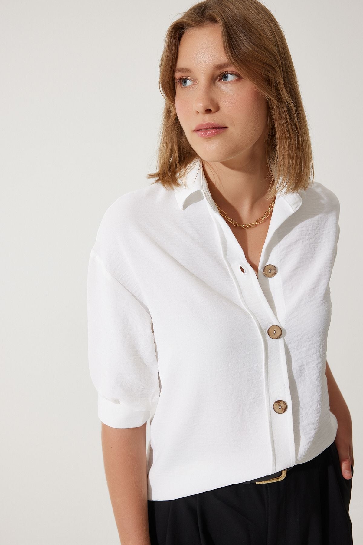 Female white balloon sleeve linen Ayrrin shirt DD01321