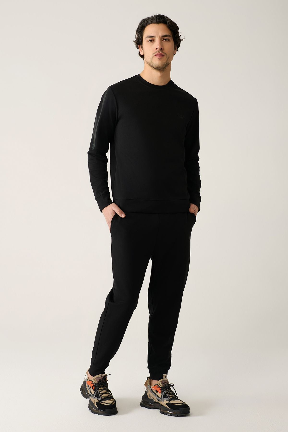 Men's black interlok waist laced cotton tracksuits six A41y3408