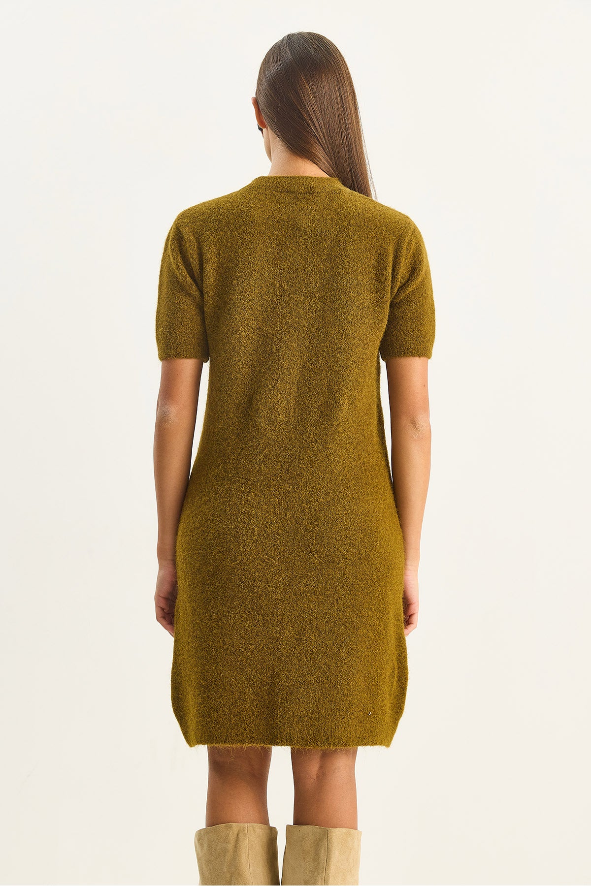 Women's Crew Neck Short Sleeve Soft Textured Knitwear Dress 2515 60283682