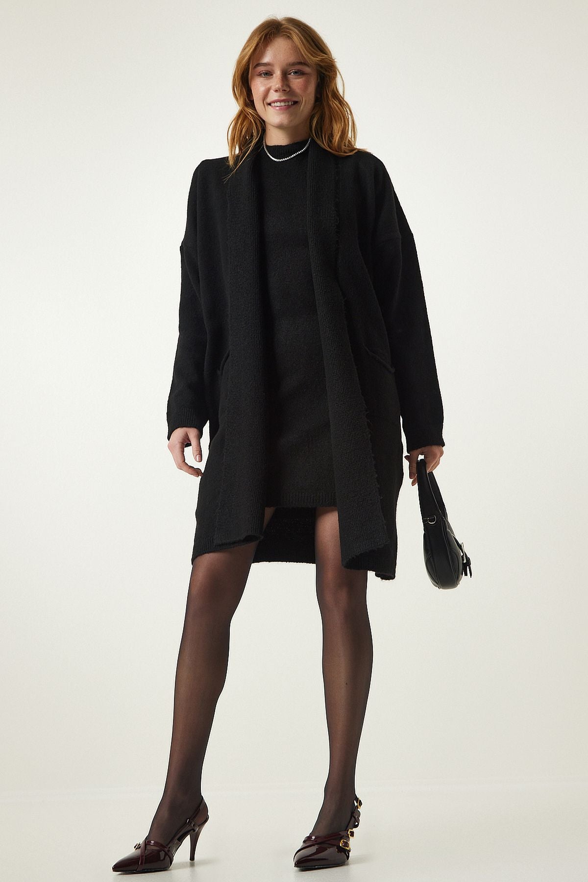 Women's Black Pocket knitwear dress cardigan team yy00194