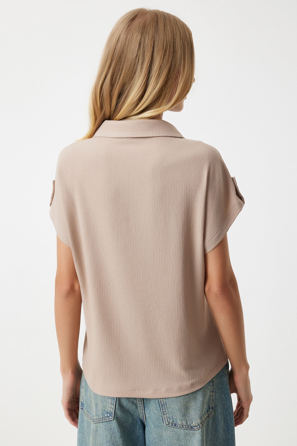 Women's Cream Pocket Casual Knitting Shirt DD01325