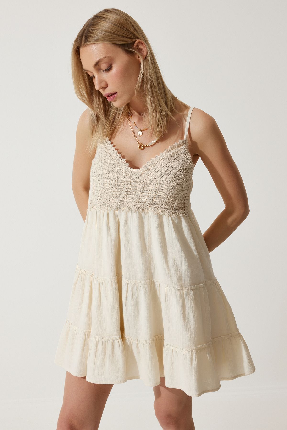 Women's Cream Hanger Summer Mini Clash Dress RV00192