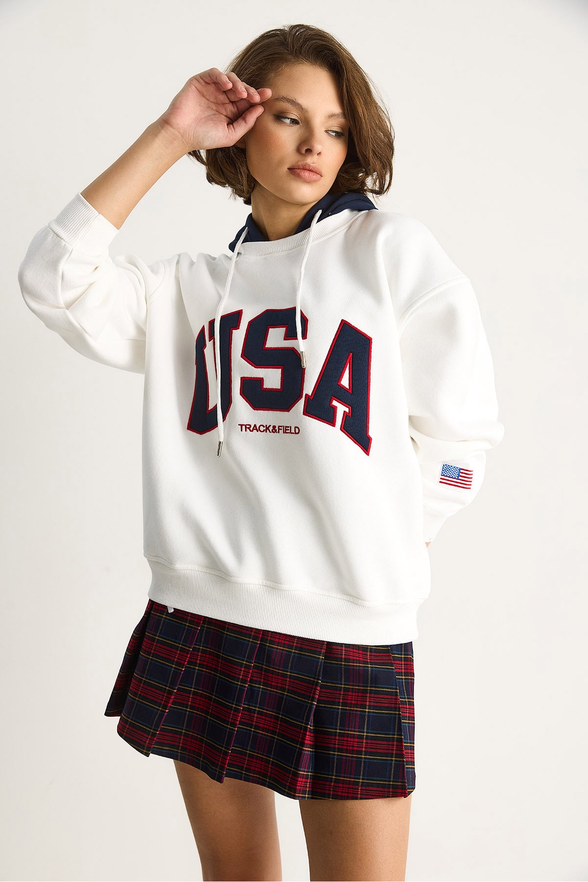 Women's USA Embroidered Rose Gold Hooded Casual Sweatshirt 10010 60283527