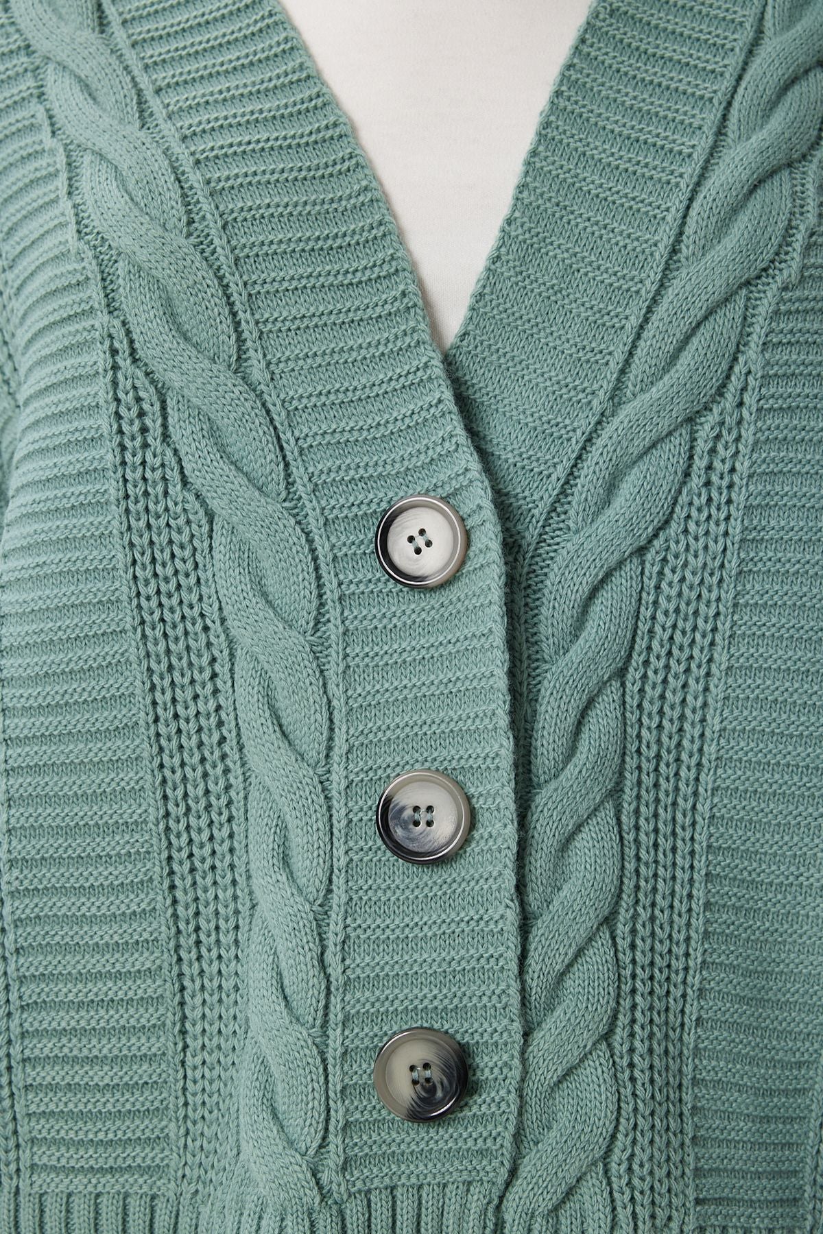 Women's Cagla Green Basked Balloon Sleeve shabby knitwear cardigan MX00176