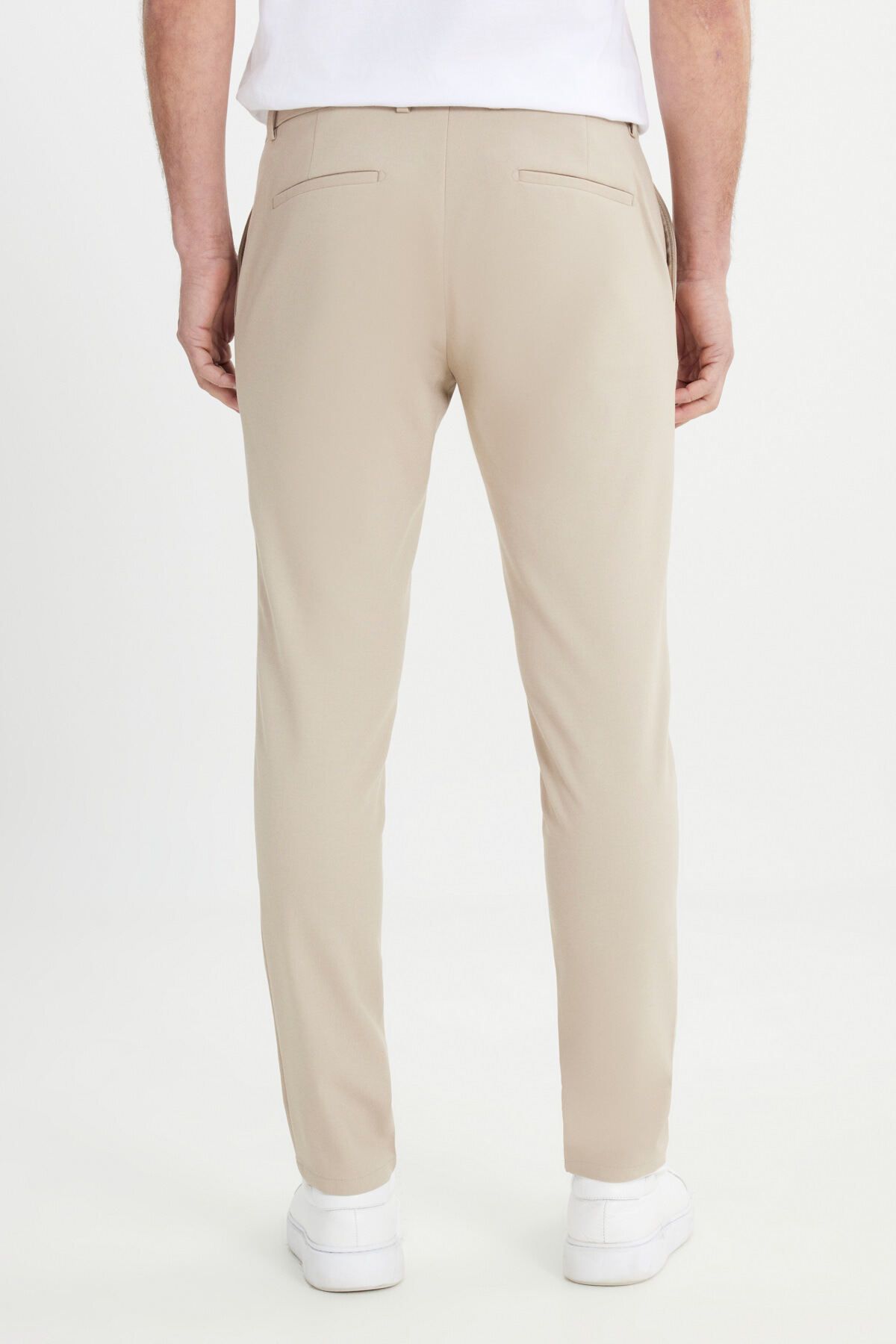 Men's Beige Slim Fit Italian Cutting Side Pocket Flexible Casual Pants