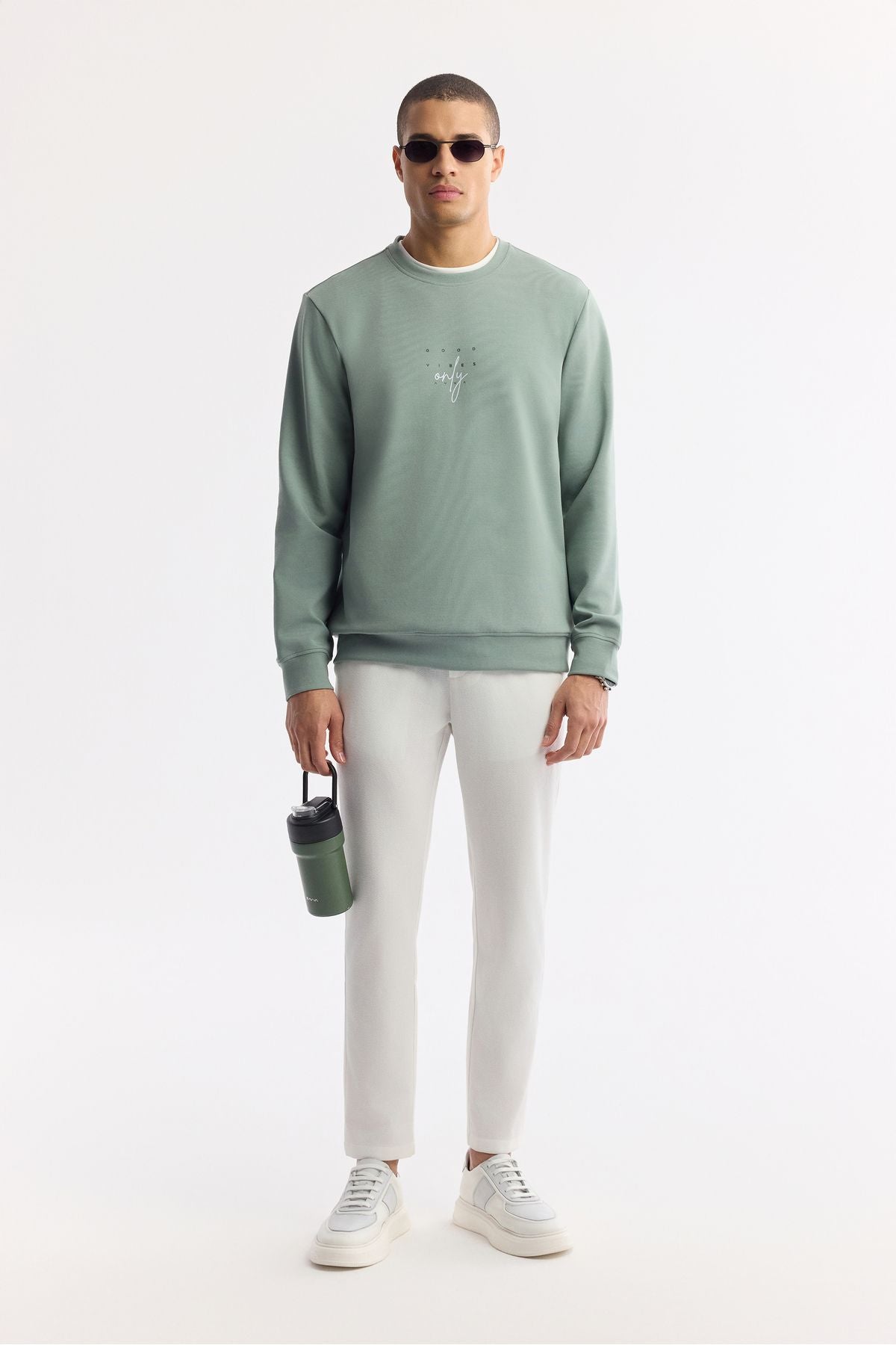 Men's Mint Green Bicycle Collar Printed Interlok Sweatshirt A51y1235