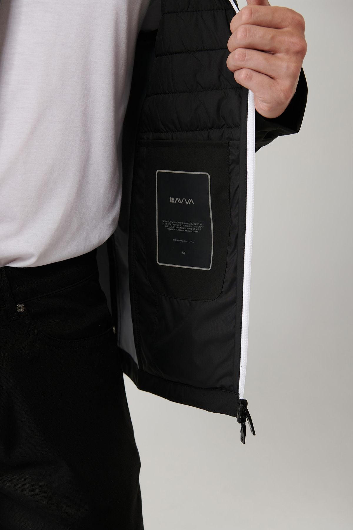 Men's black upright collar front quilted lace detailed water printer Mont A41y6000