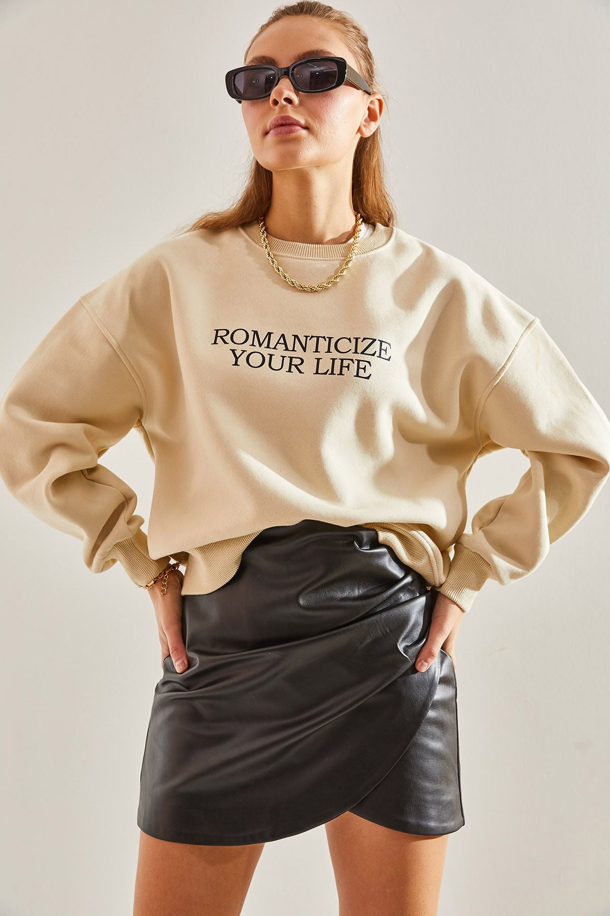 Women's text printed three yarn