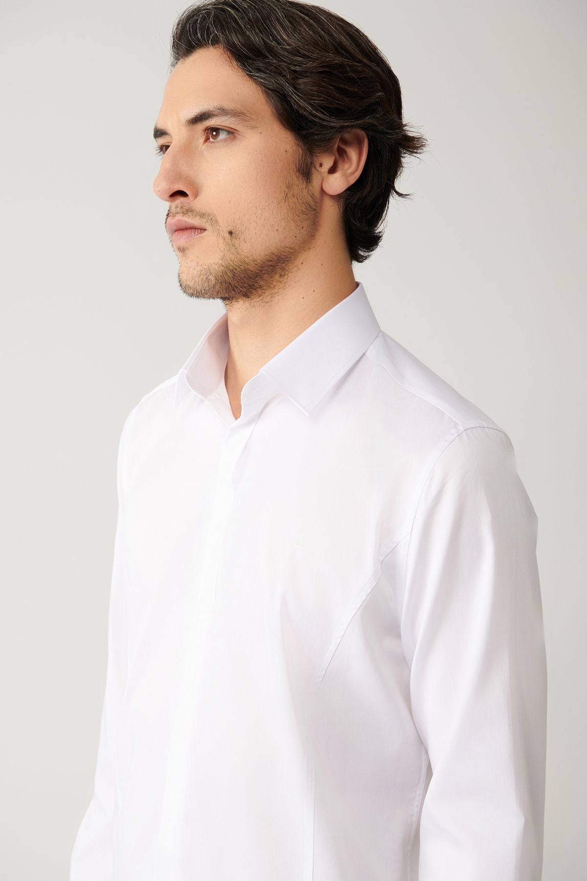 Men's white 100 %cotton classic collar satin shirt B002002