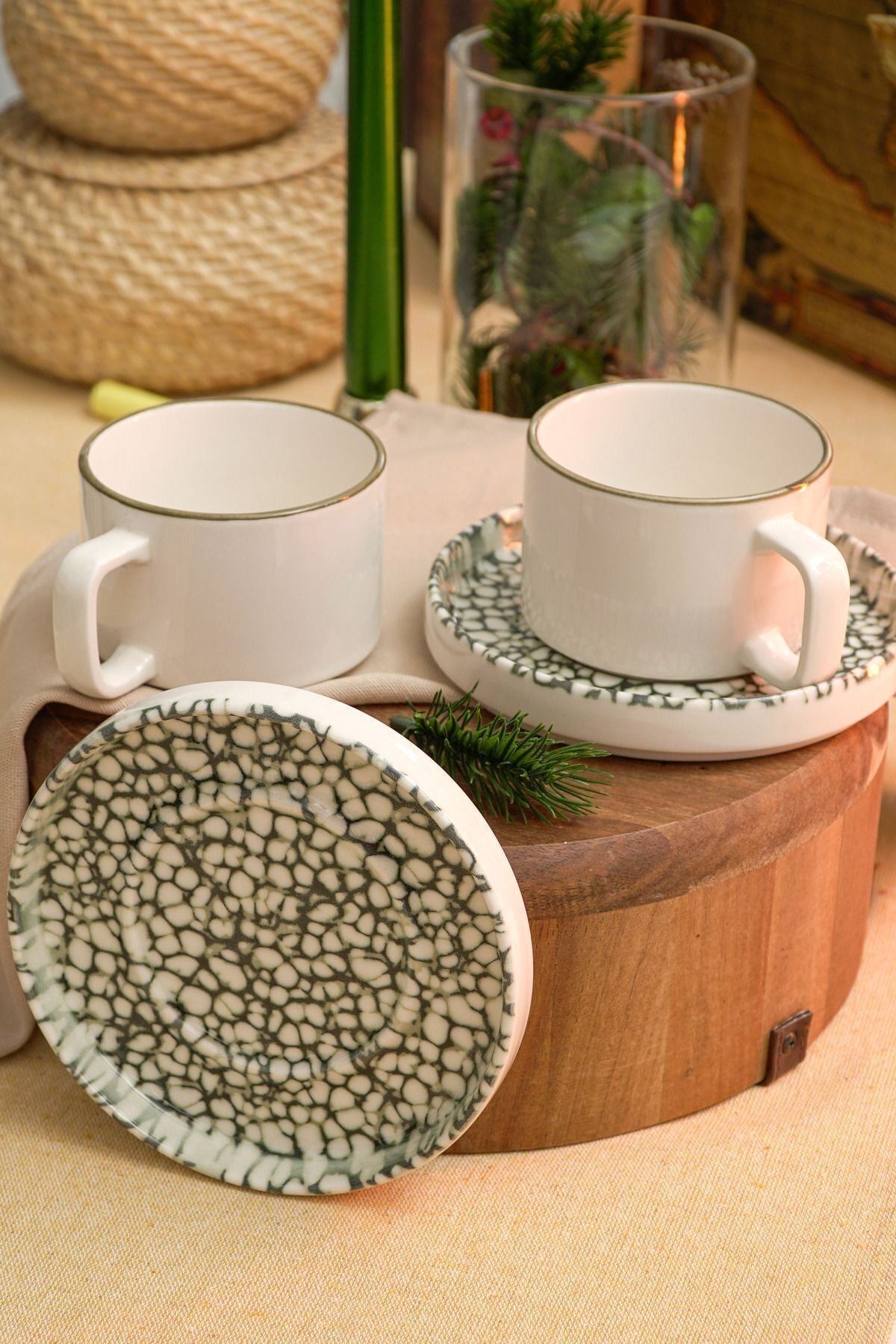 Nature 4 Piece 2 Person Porcelain Tea Cup Set