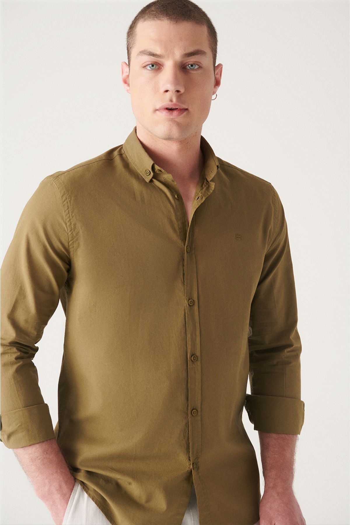 Men's Khaki 100 %Cotton Futter Soft key buttoned collar shirt E002206