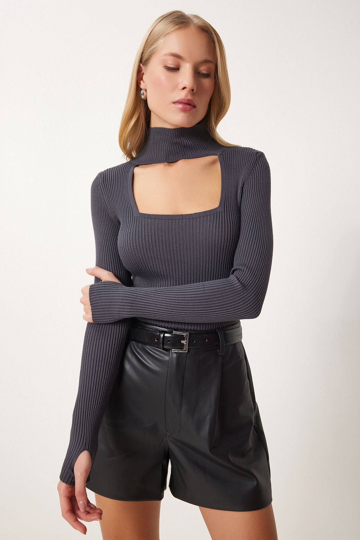 WOMEN'S ARRASİSİT CUT OUT DETAILED DEPARTMENT RESPONSIBLE KNOWLEDGE Sweater FN03165