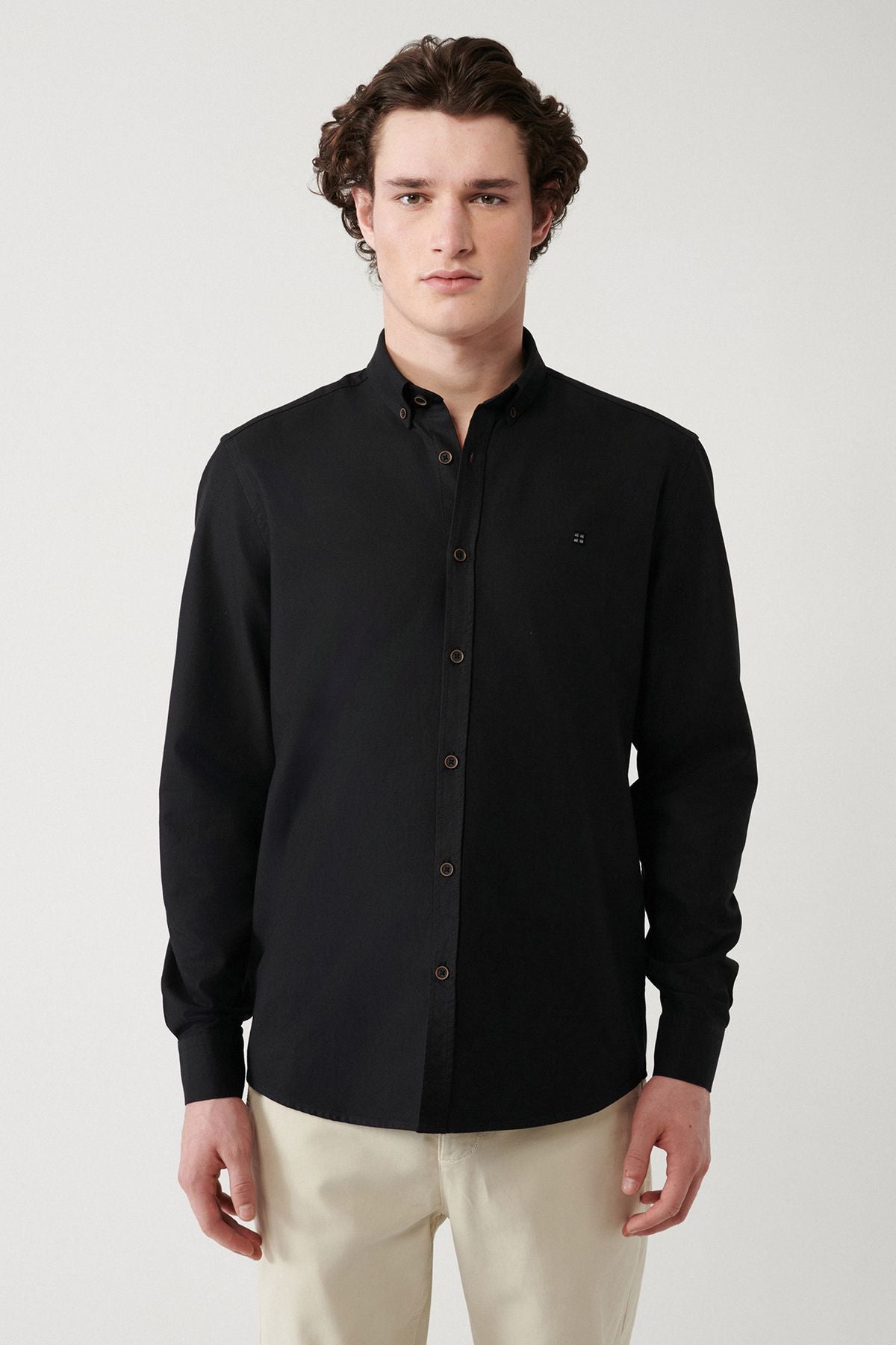 Men's black 100 %cotton button with collar shirt A32Y2120