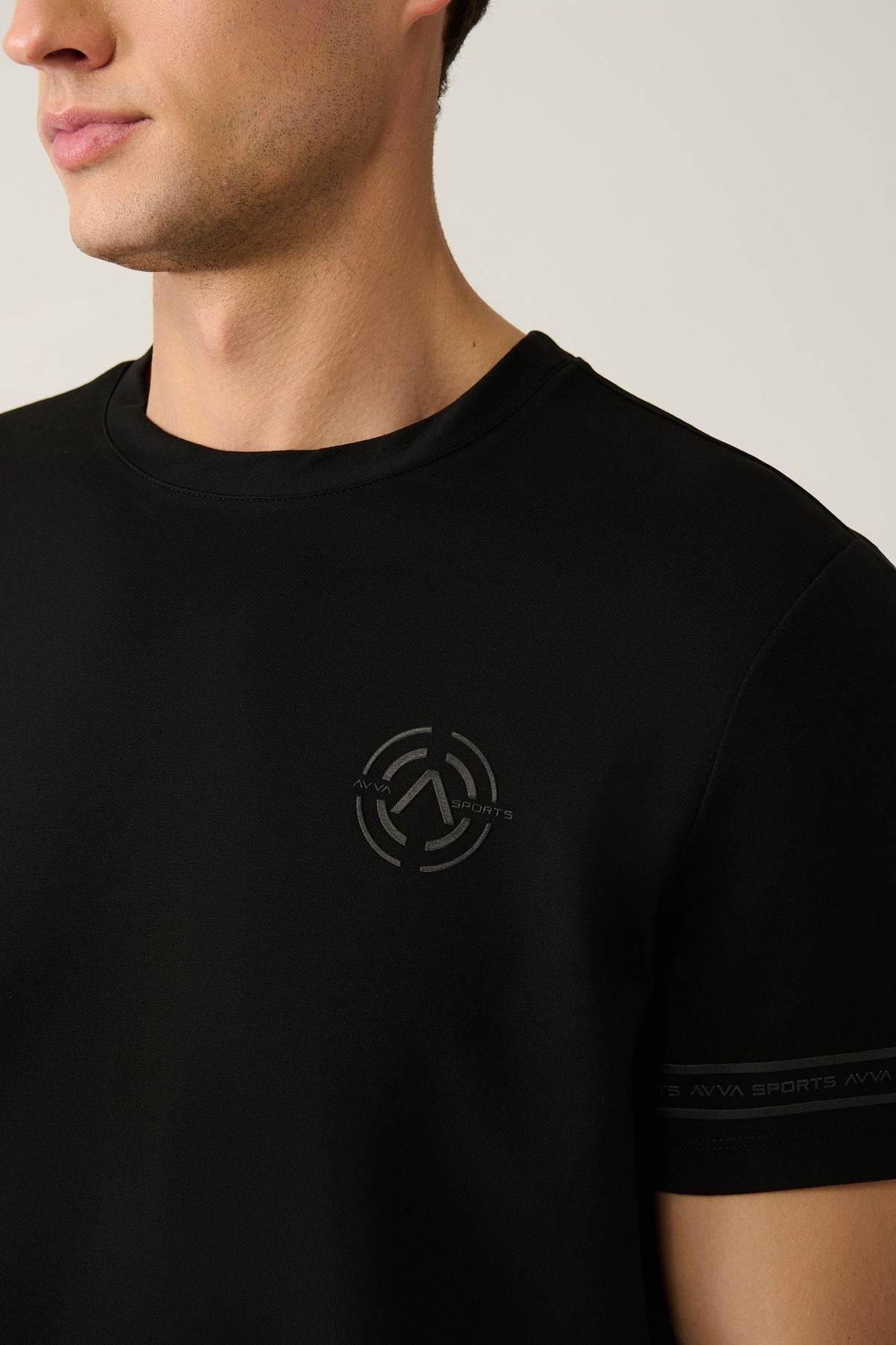 Men's black bike collar jersey fabric printed t-shirt A41y1107