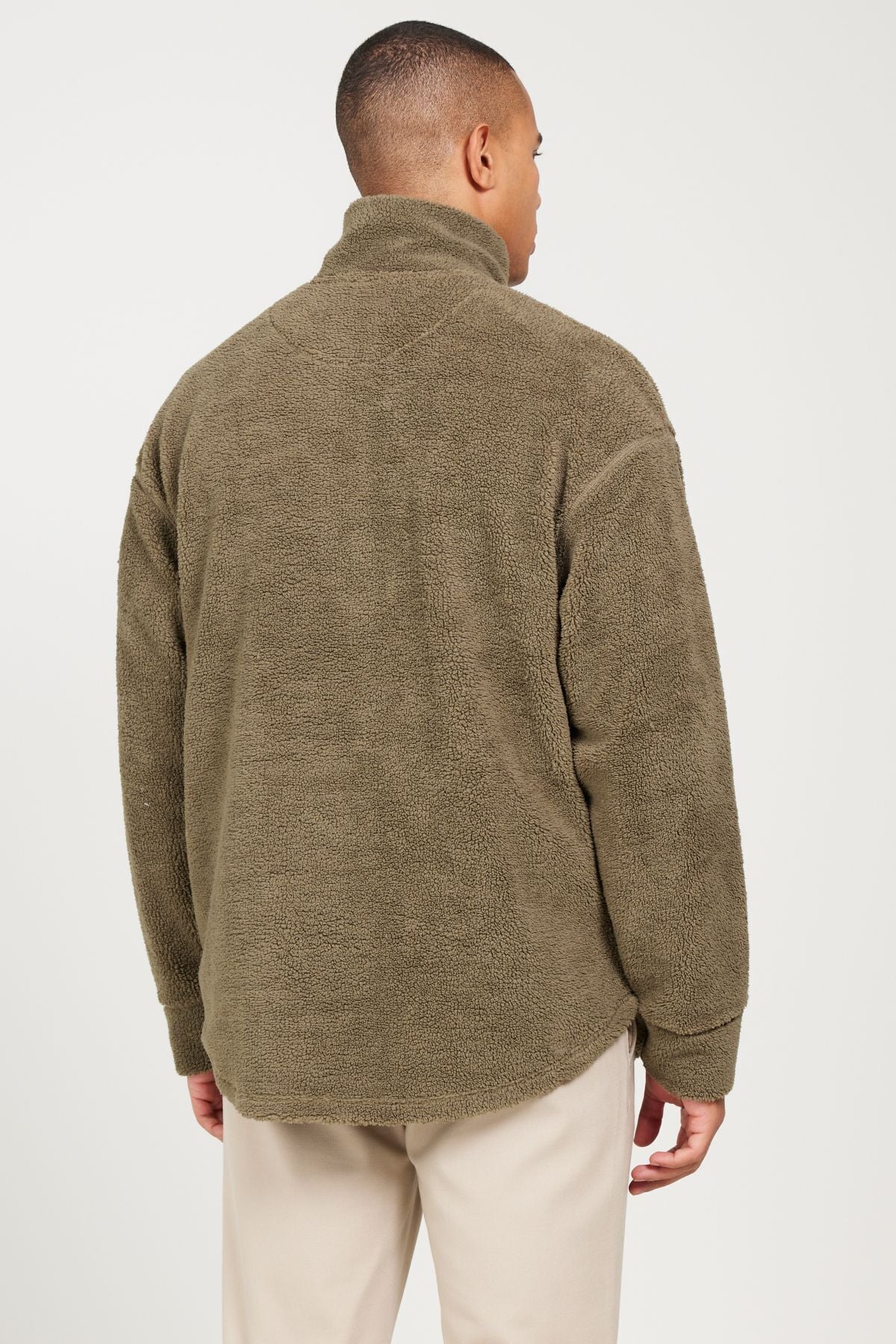 Men's Khaki Oversize Plenty Cut Ortak Bato Yaka Sherpa Sweatshirt Polar