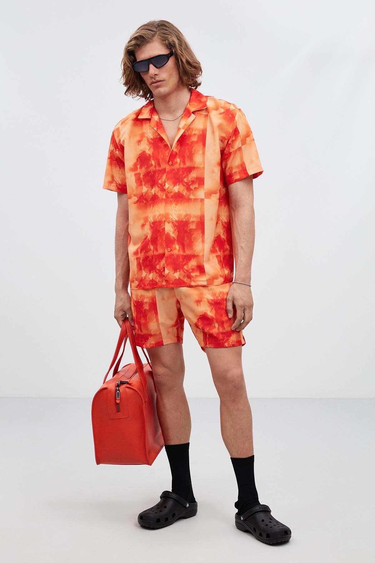 Playa Men's Patterned Shirt Shirt button Summer Orange Shirt